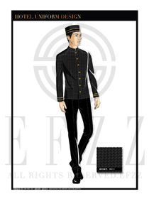 黑色時(shí)尚拼圖紋酒店門(mén)童服裝款式圖1053
