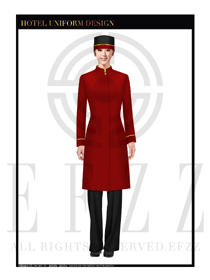 中國紅長款女裝酒店行李生制服設(shè)計圖1139
