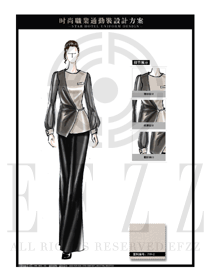 米色修身版女款職業裝制服設計圖1308