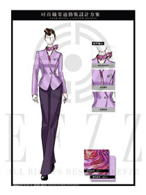 大師手繪紫色女款職業(yè)套裝服裝款式圖1314