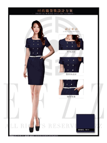 OL時尚藍色女職業裝夏裝制服設計圖645
