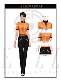 橙色女款快餐服務生制服設計圖206