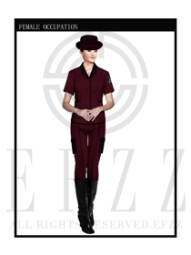 棗紅色女款保安服短袖服裝款式圖274