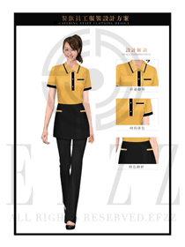 桔黃色女款快餐服務(wù)生制服設(shè)計(jì)圖226