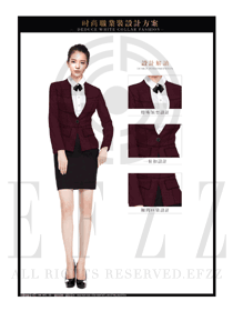 時尚棗紅色短裙女款職業套裝制服設計圖1322