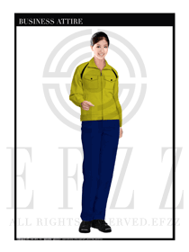 時(shí)尚黃色春秋女款工程服服裝款式圖1037
