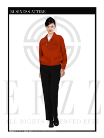 暗紅色女款春秋工程服服裝設(shè)計(jì)圖1042