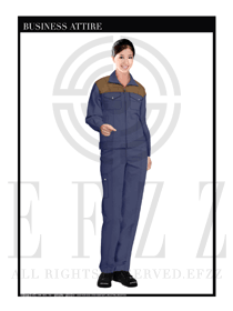 淺藍色女款長袖工程制服款式設計圖1052