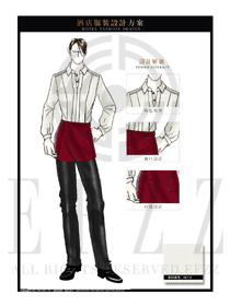 時尚米白色男款西餐服務員服裝款式設計圖1232