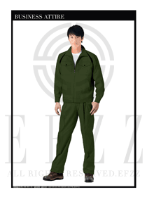 軍綠色男款長袖車間工作服裝款式設計圖1078