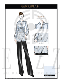 淺藍色圍裙款西餐廳服務員制服設計圖1243