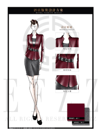 棗紅色長袖女款大堂經(jīng)理制服設(shè)計(jì)圖1019
