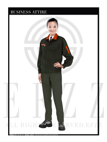 時尚墨綠色長袖女款工程服制服設計圖1120