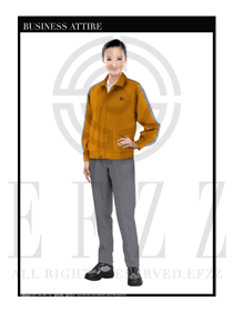橙色長袖女款工程服裝款式設(shè)計(jì)圖1128