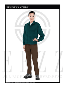 深綠色長袖女款工程服裝款式設計圖1132