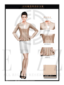 卡其色韓版修身款女秋冬職業(yè)裝制服設(shè)計圖1422
