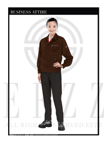 深褐色女款長袖春秋工程服制服設計圖1163