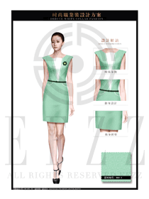 OL時尚粉綠色女職業裝夏裝制服設計圖692
