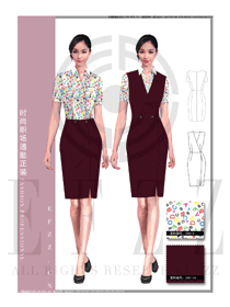 酒紅色連衣裙修身款專賣店營業(yè)員制服設計圖1532