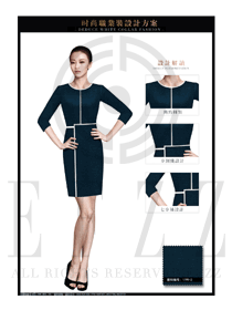 墨綠色連衣裙款女職業裝夏裝制服設計圖703