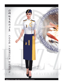 新款白色短袖女款中餐廳廚師服款式設計圖437