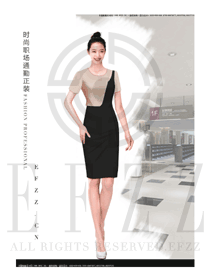 時尚卡其色女職業(yè)裝夏裝服裝款式效果圖735