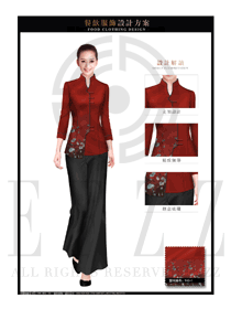 原創(chuàng)制服設計酒紅色女款中餐服務員服裝款式圖1927