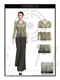 原創(chuàng)制服設(shè)計淺黃色女款中餐服務(wù)員服裝款式圖1960