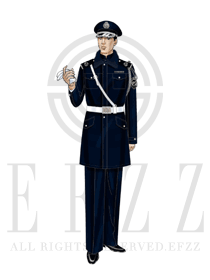 原創制服設計藏藍色男款冬季保安服大衣服裝效果圖059