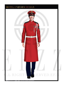 原創制服設計紅色男款冬季保安服大衣服裝效果圖062