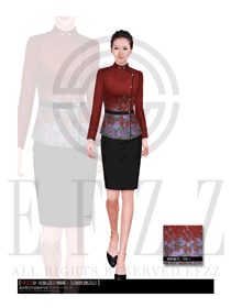 新款暗紅色女款酒店大堂經(jīng)理制服設(shè)計圖869