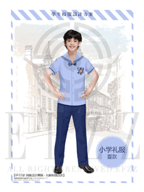 淺藍色短袖男款小學(xué)禮服夏款校服款式設(shè)計圖002