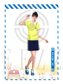 淺黃色短袖女款運動裝學生服校服款式設計圖025