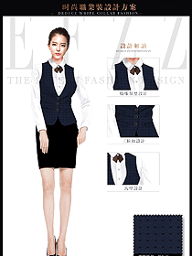 新款深藍(lán)色女職業(yè)裝馬夾制服效果設(shè)計(jì)圖340