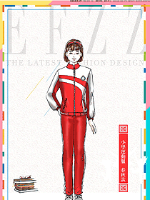 原創(chuàng)設(shè)計紅色條紋運(yùn)動服女款學(xué)生服校服款式圖039
