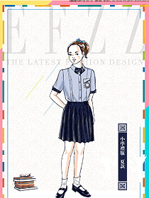 時(shí)尚淺藍(lán)色短袖女款學(xué)生服校服款式設(shè)計(jì)圖055