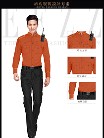 時(shí)尚橙色長(zhǎng)袖男款保安服制服設(shè)計(jì)圖408