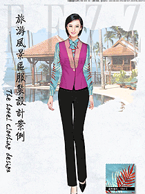 原創(chuàng)制服設(shè)計(jì)玫紅色女款中餐服務(wù)員制服設(shè)計(jì)圖2016