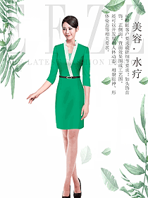 時尚綠色連衣裙水療會所總臺收銀制服設計圖414