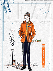 橙色長袖女款學生服校服款式設計圖077