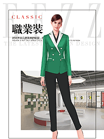 新款深綠色女秋冬職業裝服裝款式效果圖1528