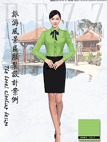 原創制服設計青綠色女款西餐服務員服裝款式圖1314