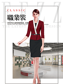 時尚棗紅色女職業裝夏裝制服設計圖757