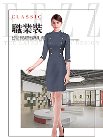 時尚深灰色連衣裙款女職業(yè)裝夏裝制服設(shè)計圖759