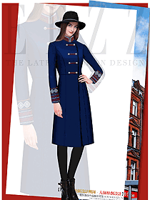 時尚深藍色女職業(yè)裝大衣服裝款式效果圖255