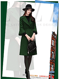 時尚深綠色女職業裝大衣服裝款式效果圖263