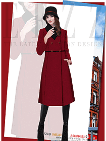 時尚棗紅色女職業裝大衣服裝款式效果圖279