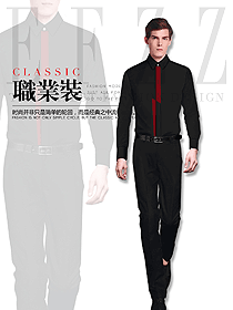 時尚黑色男款職業裝長袖襯衫制服設計圖285