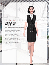 時尚黑色條紋女職業(yè)裝夏裝制服設(shè)計圖898