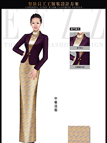 時尚金色長裙款中餐迎賓服裝款式設(shè)計圖833